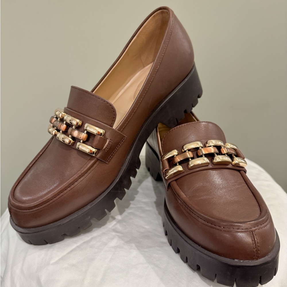 Antonio Melani Brown Leather Chunky Loafers